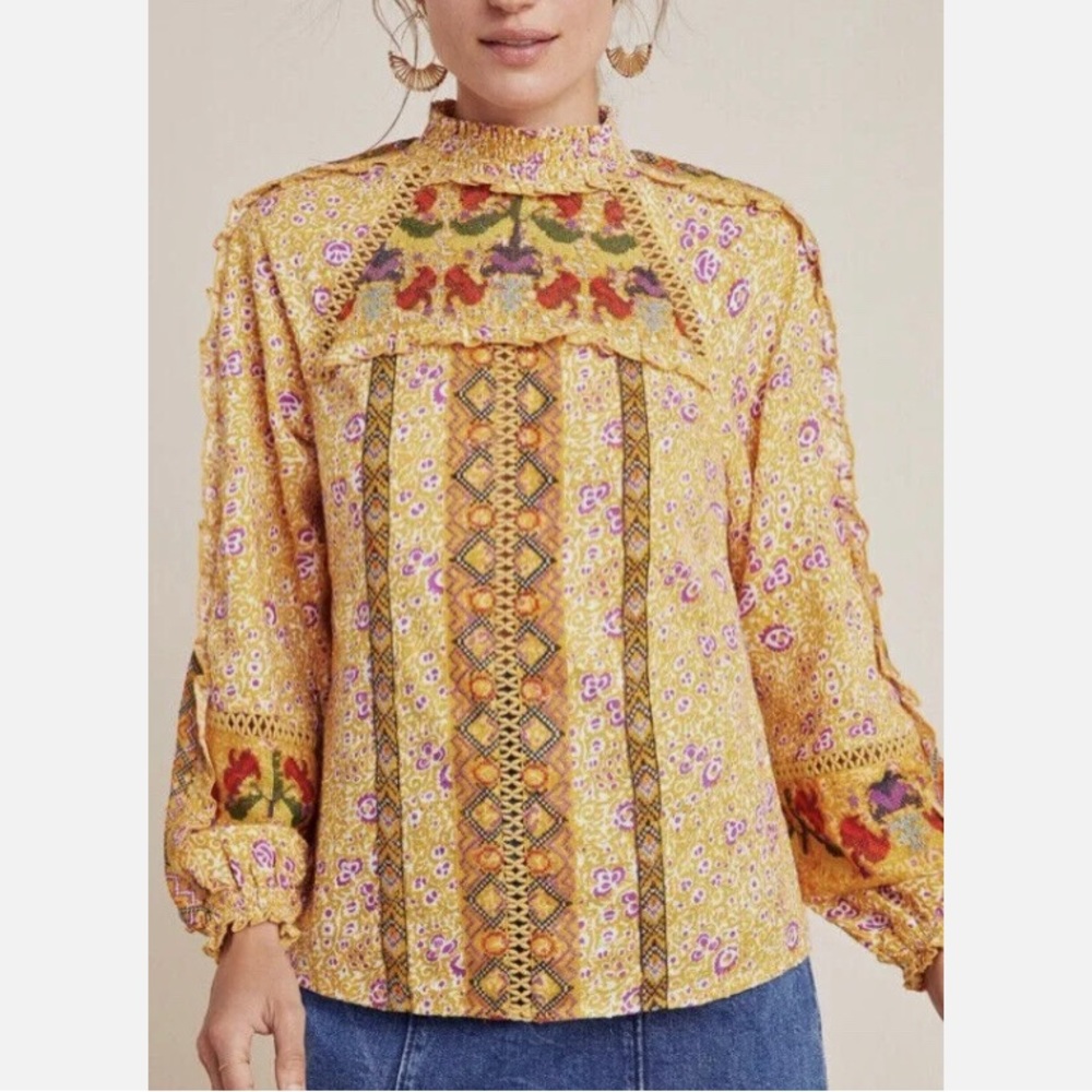 Maeve Anthropologie Goldie Embroidered Blouse Top | Size 4